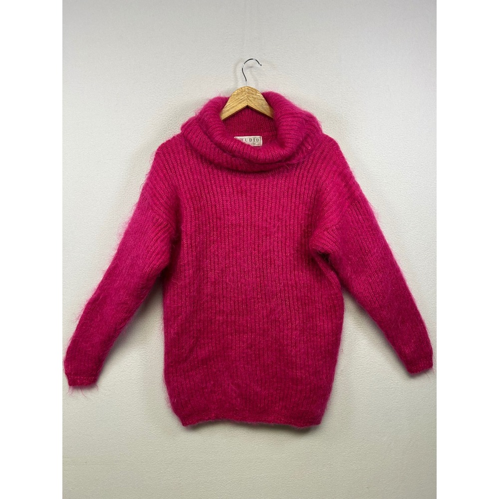 Vintage Barbiecore Studio Michelle Stuart Women M Hot Pink Mohair Cowl Sweater